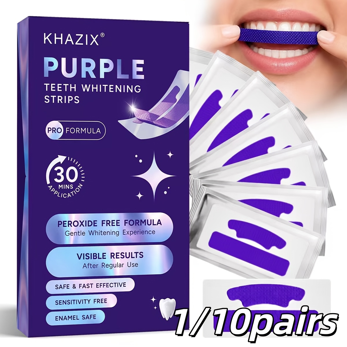 Teeth Whitening Strips Permanent - 1/10 par fioletowych pasków do wybielania
